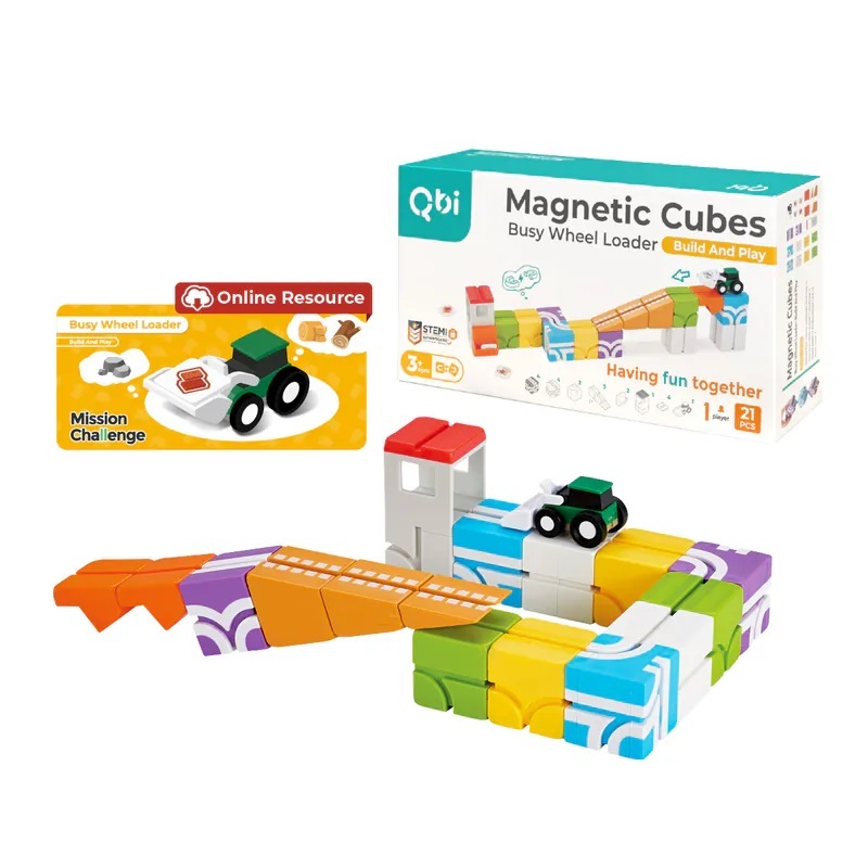 【Qbi 磁吸軌道玩具】探索系列-3歲|工程小英雄:軌道練習組