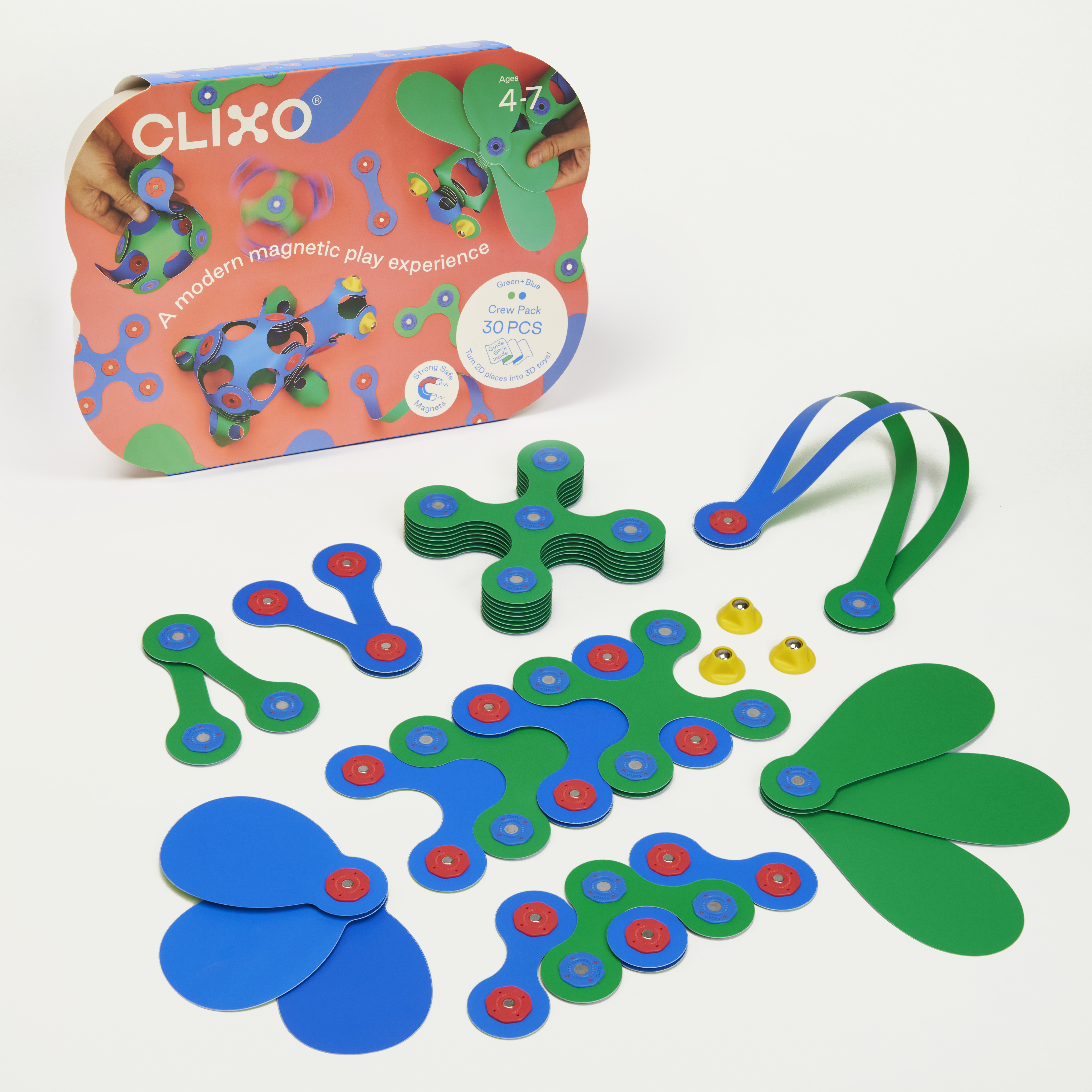 【Clixo 創樂多磁力片】歡樂組-藍綠色30片